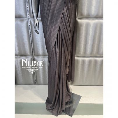 Grey Lycra Embroidered Drape Saree