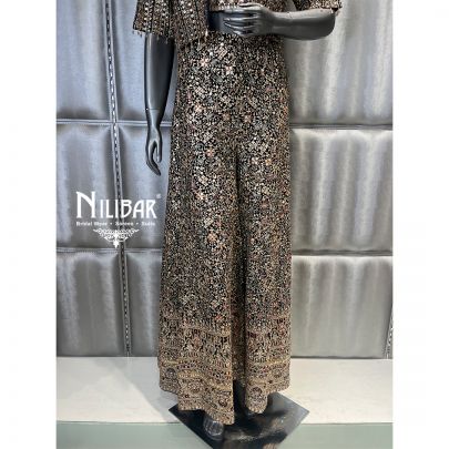 Navy Georgette Embroidered Palazzo Set