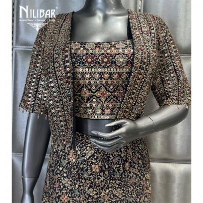 Navy Georgette Embroidered Palazzo Set