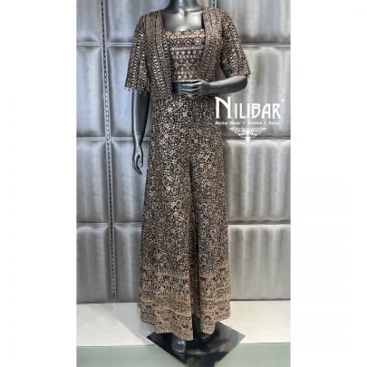 Navy Georgette Embroidered Palazzo Set