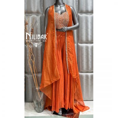 Orange Georgette Jacket Suit