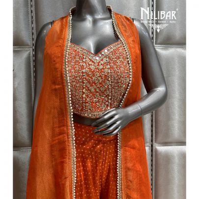 Orange Georgette Jacket Suit