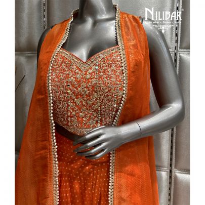 Orange Georgette Jacket Suit