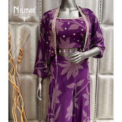 Purple Georgette Jacket Suit