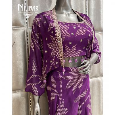 Purple Georgette Jacket Suit