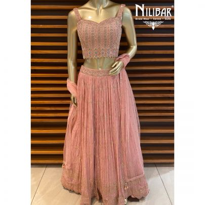Salmon Pink Georgette Lehenga