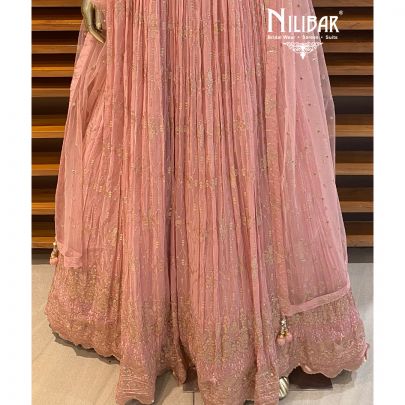 Salmon Pink Georgette Lehenga