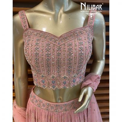 Salmon Pink Georgette Lehenga