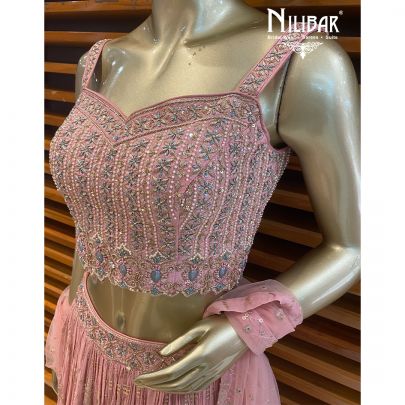 Salmon Pink Georgette Lehenga