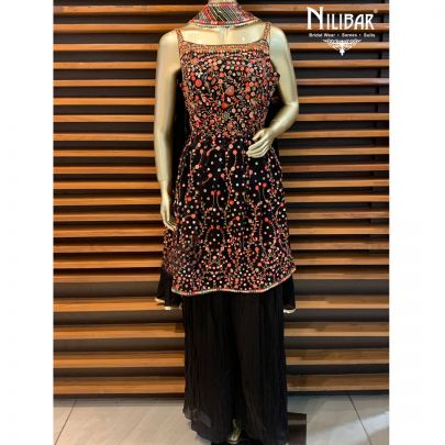Black Georgette Peplum Palazzo Suit