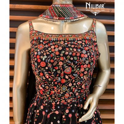 Black Georgette Peplum Palazzo Suit