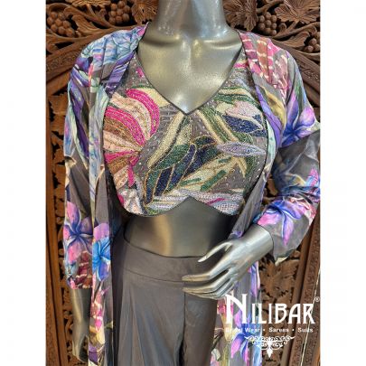 Grey Crepe Jacket Style Suit