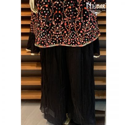 Black Georgette Peplum Palazzo Suit