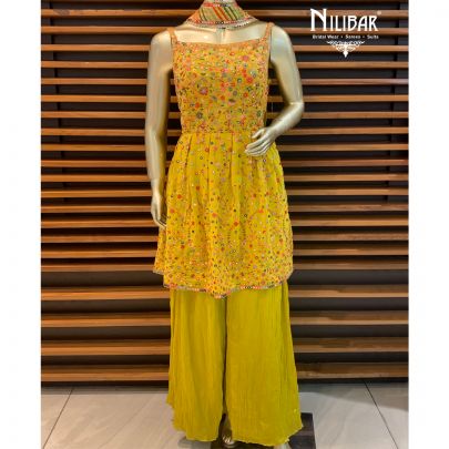 Yellow Georgette Palazzo Suit