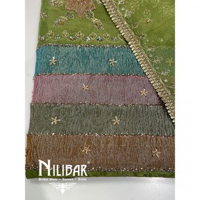 Green Lame Silk Unstitched Suit