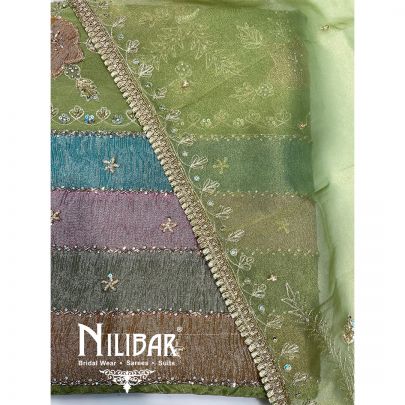 Green Lame Silk Unstitched Suit