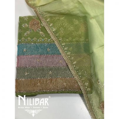 Green Lame Silk Unstitched Suit