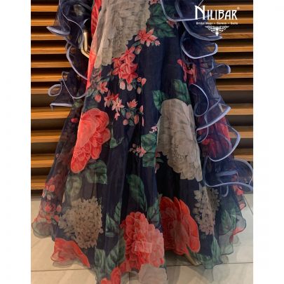 Navy Blue Organza Lehenga