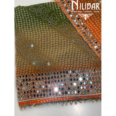Orange & Green Georgette Unstitched Suit