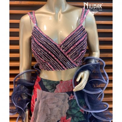 Navy Blue Organza Lehenga