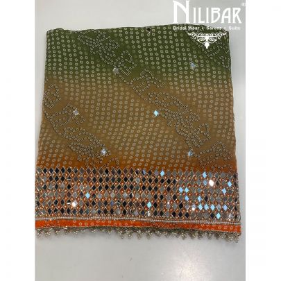 Orange & Green Georgette Unstitched Suit