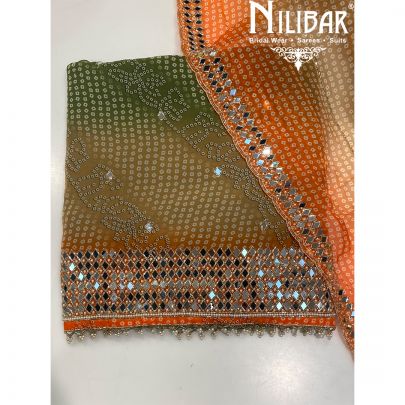 Orange & Green Georgette Unstitched Suit