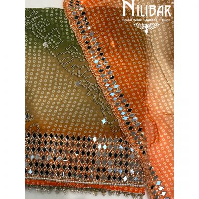 Orange & Green Georgette Unstitched Suit