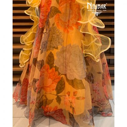 Mustard Orange Organza Lehenga