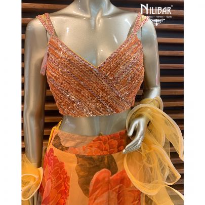 Mustard Orange Organza Lehenga