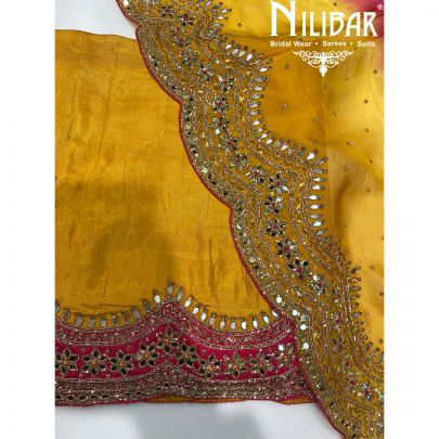 Mustard Yellow Organza Unstitched Suit
