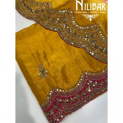 Mustard Yellow Organza Unstitched Suit