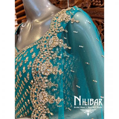 Turquoise Blue Silk Palazzo Suit Set With Dupatta