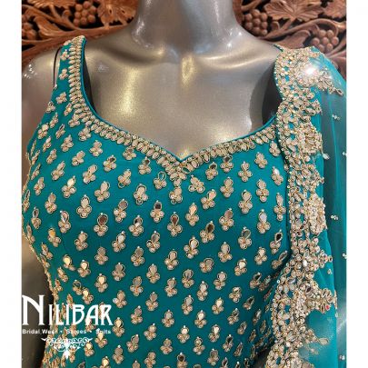 Turquoise Blue Silk Palazzo Suit Set With Dupatta