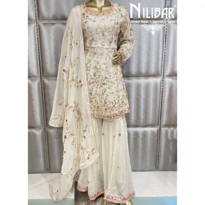 White Chinon Sharara Suit