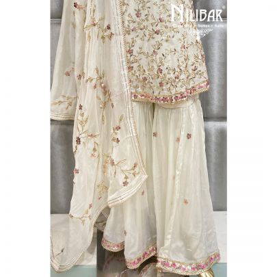 White Chinon Sharara Suit