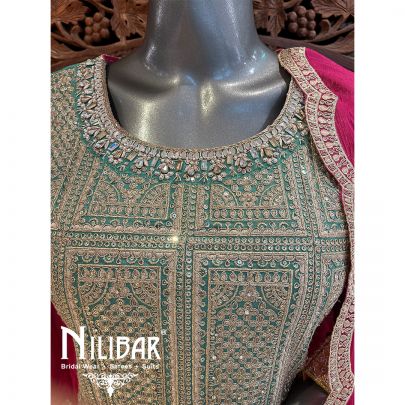 Hot Pink Chinon Palazzo Suit Set With Dupatta