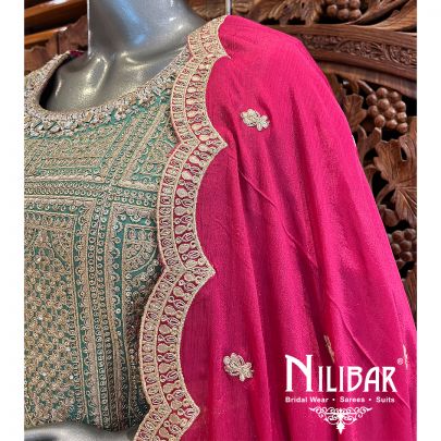 Hot Pink Chinon Palazzo Suit Set With Dupatta