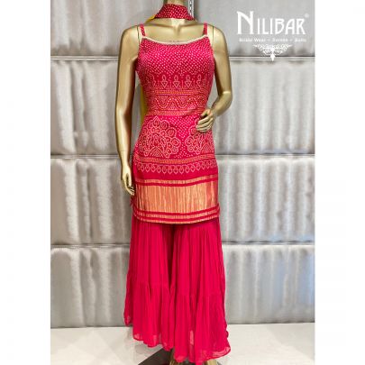 Ruby Pink Satin Garara Suit