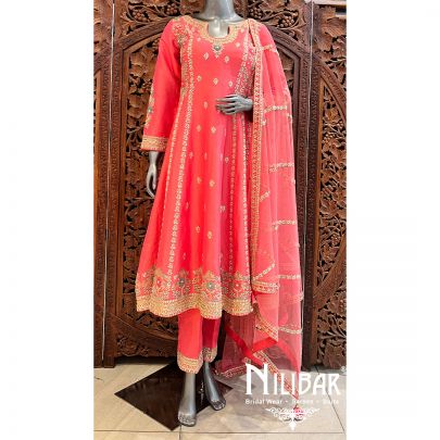 Peach Silk Anarkali Suit Set With Dupatta