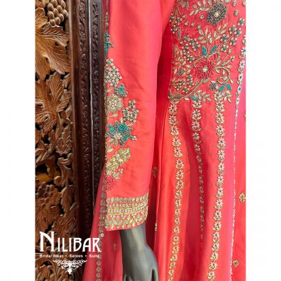 Peach Silk Anarkali Suit Set With Dupatta