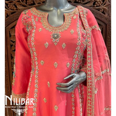Peach Silk Anarkali Suit Set With Dupatta
