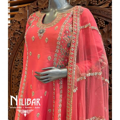 Peach Silk Anarkali Suit Set With Dupatta