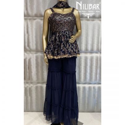 Navy Blue Peplum Georgette Garara Suit