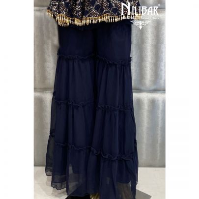 Navy Blue Peplum Georgette Garara Suit