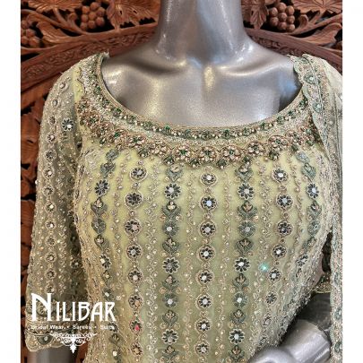 Pista Green Net Palazzo Suit Set With Dupatta