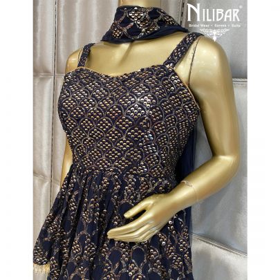 Navy Blue Peplum Georgette Garara Suit