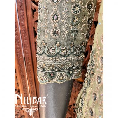 Pista Green Net Palazzo Suit Set With Dupatta