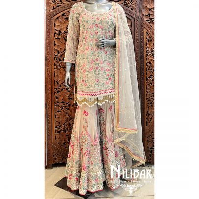 Mocha Georgette Garara Suit Set With Dupatta