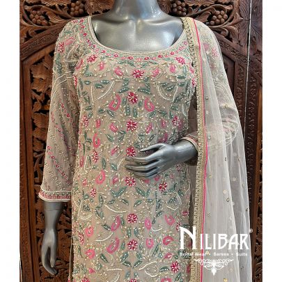 Mocha Georgette Garara Suit Set With Dupatta