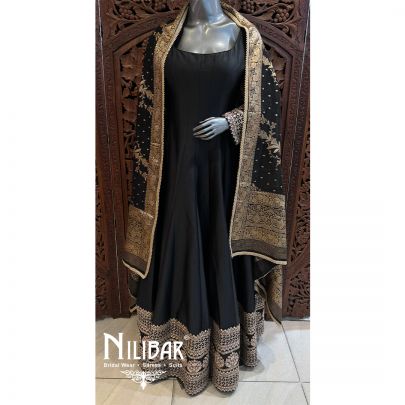 Black Silk Georgette Chiffon Anarkali